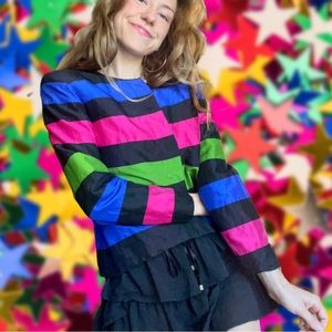 Maggie L Maximalist Bold Stripe Button Up Blazer